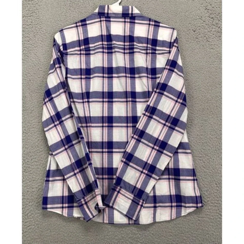 J Crew Button Up Shirt Womens Medium Purple Plaid Long Sleeve Pockets Ladies